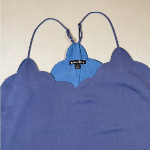 J. Crew Mercantile Scalloped Edge Cami Top Size 12 Blue Lined Adjustable Straps - Picture 4 of 8